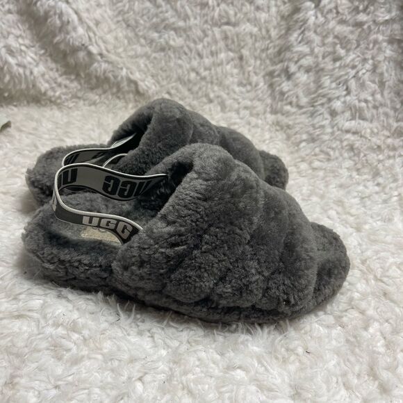 UGG Fluff Yeah slingback slippers  gray lamb shearling rubber soles SZ6 - Picture 1 of 10